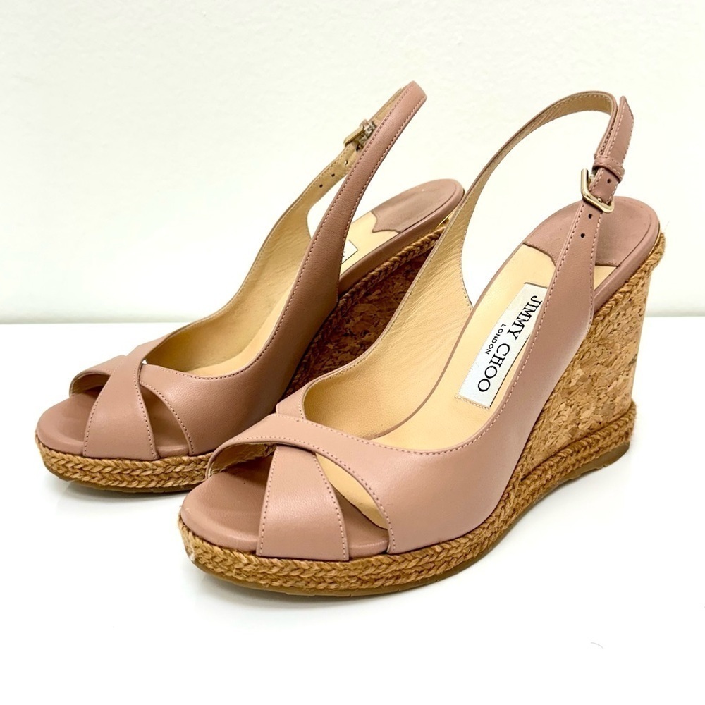 Jimmy Choo Ballet-pink leather Amely wedge heeled pumps, Size 38,5 - Picture 6 of 13